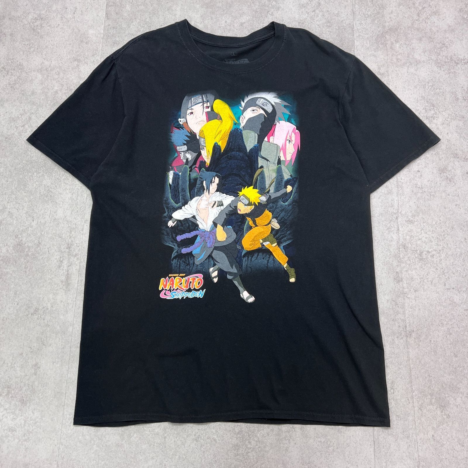 激レア　ナルト疾風伝　ナルトVSサスケ　暁　アニメTシャツ　NARUTO SHIPPUDEN　海外規格　プリントTシャツ　古着　ブラック　L