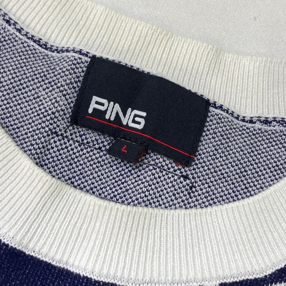 サイズ：L PING ピン ;2023年 ニットセーター ロゴ総柄 ネイビー