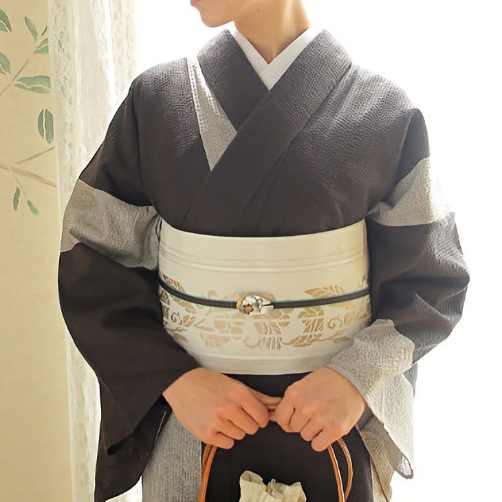 阿波しじら織り 木綿着物 お仕立て上がり こげ茶地に砂茶大縞 No.H26