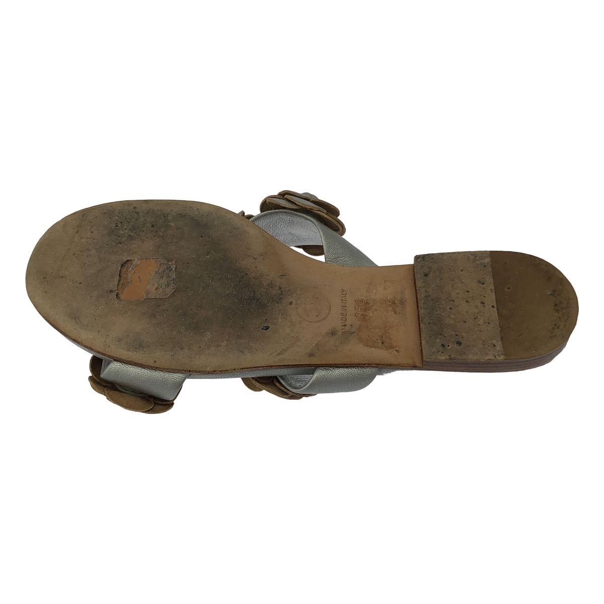 CHANEL シャネル カメリアフラワー ミュールサンダル シルバー 35