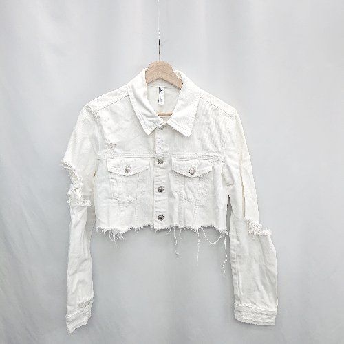 ZARA ホワイトジャケット ◇ Θ ZARA ザラ クロップド丈 長袖 デニムジャケット サイズM ホワイト