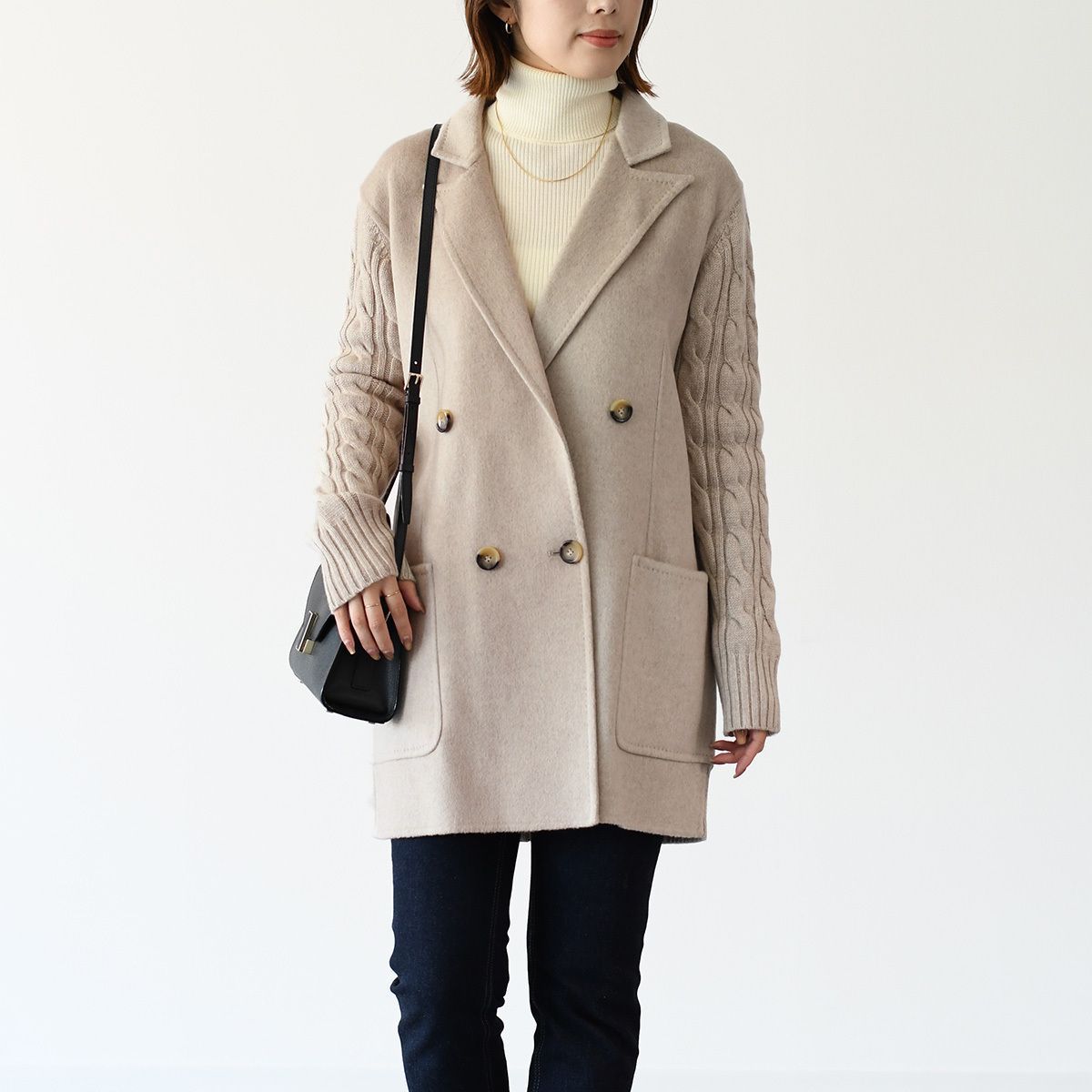Max Mara　カシミヤヴァージンウール ダブルフェイスピーコート メッシ] ピュア ヴァージンウール ダブルフェイス コート, black