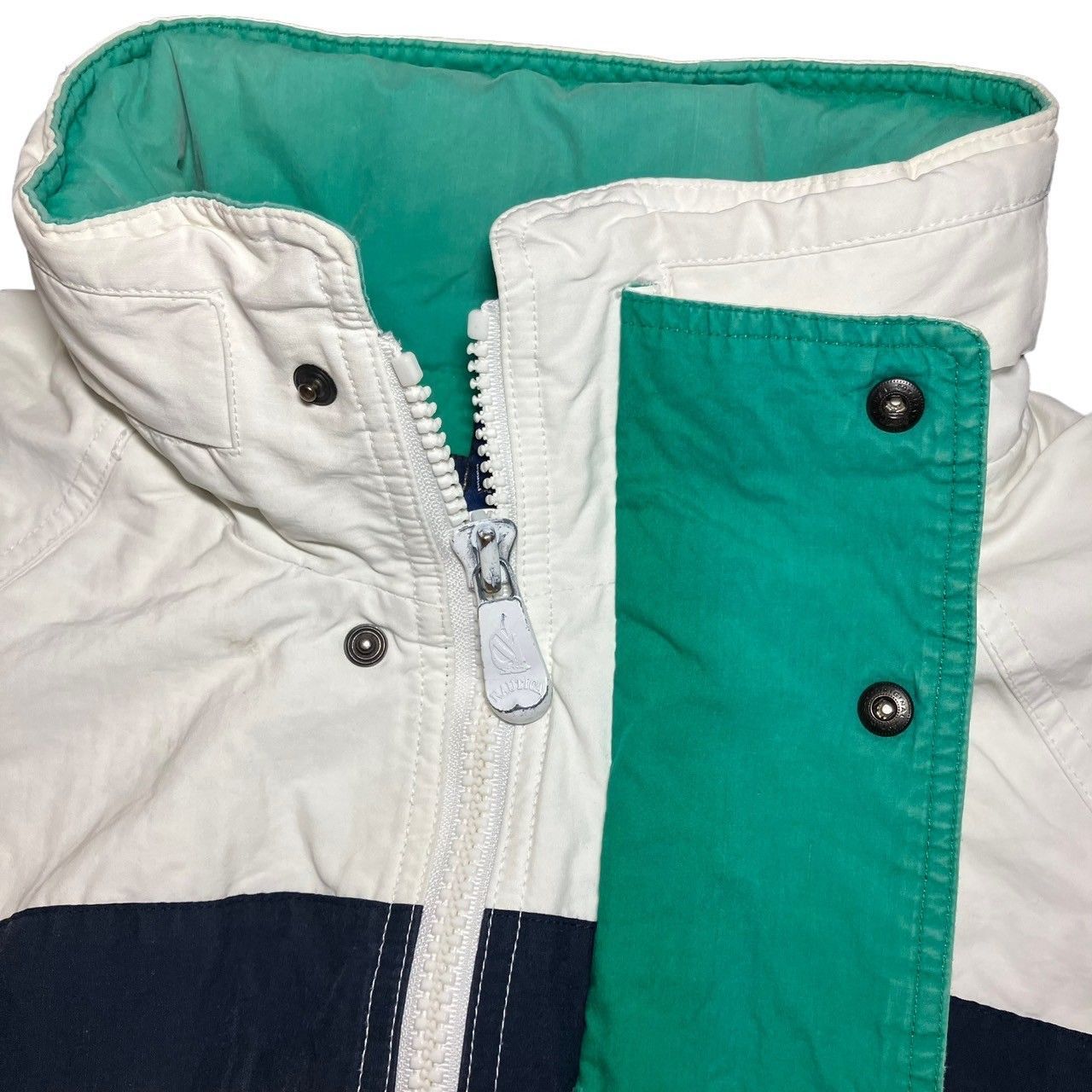90s NAUTICA ノーティカ 刺繍 ボーダー セーリング ジャケット 白緑 