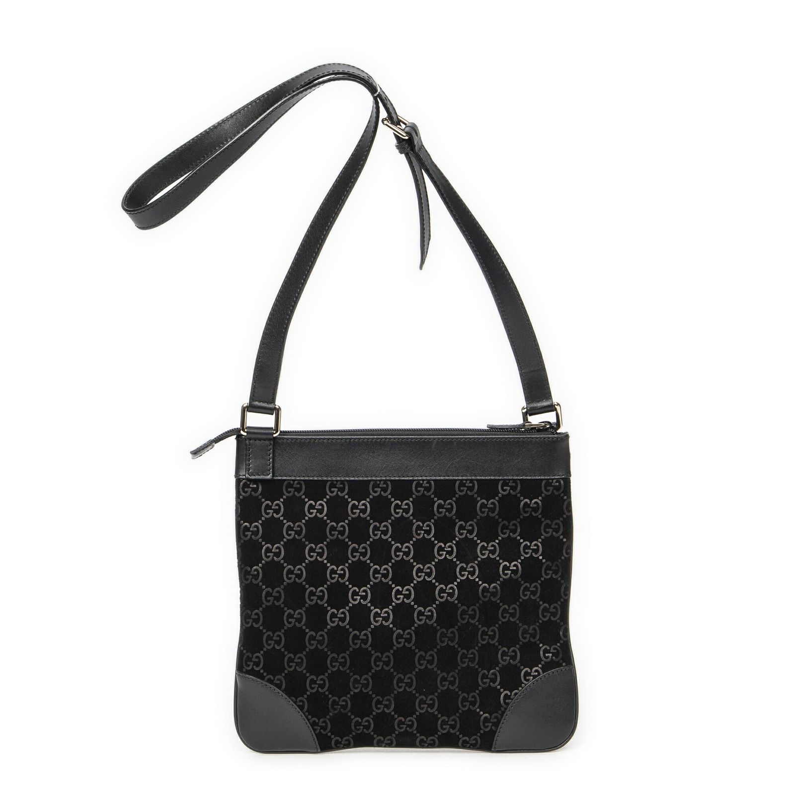 GUCCI グッチフラップ クロスボディバッグ黒GGスエードレザーA