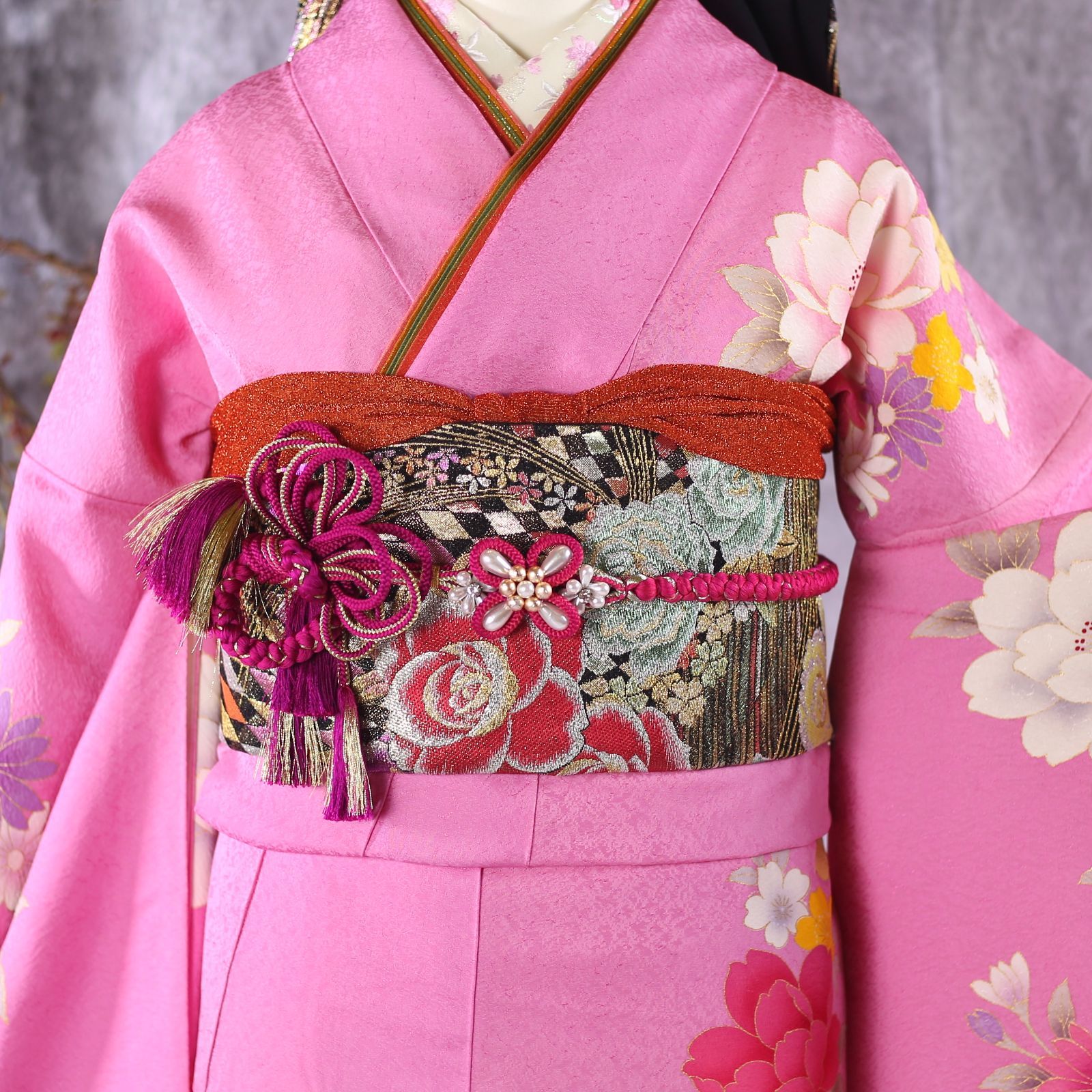 振袖フルセット 振袖セット 振袖 Sサイズ 中古 ピンク×桜 美品