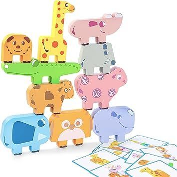 【在庫処分】Shinse 積み木 動物 バランスゲーム スタッキングおもちゃ 木製 モンテッソーリ 知育玩具 集中力 指先訓練 想像力 創造力 男の子 女の子 1歳 2歳 3歳の子供が見守りで遊ぶ 誕生日 