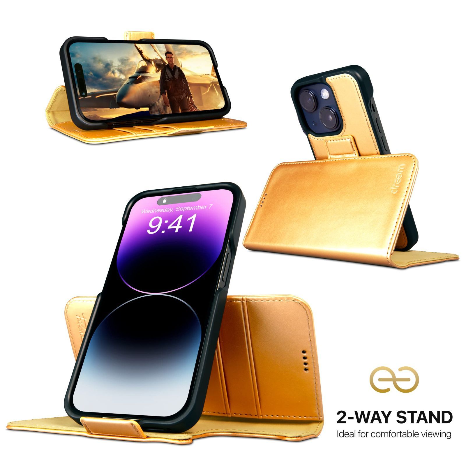 新着商品 ゴールド - - 2通りに使えるフリップスタンド付き RFIDカード保護機能 携帯電話ケース 耐衝撃 マグネット着脱式 ヴィーガンレザー製 Plus用 14 iPhone Apple 財布型ケース フィボナッチ Fibonacci 2イン1 D CHRISTIANNAURATH_COM_BR