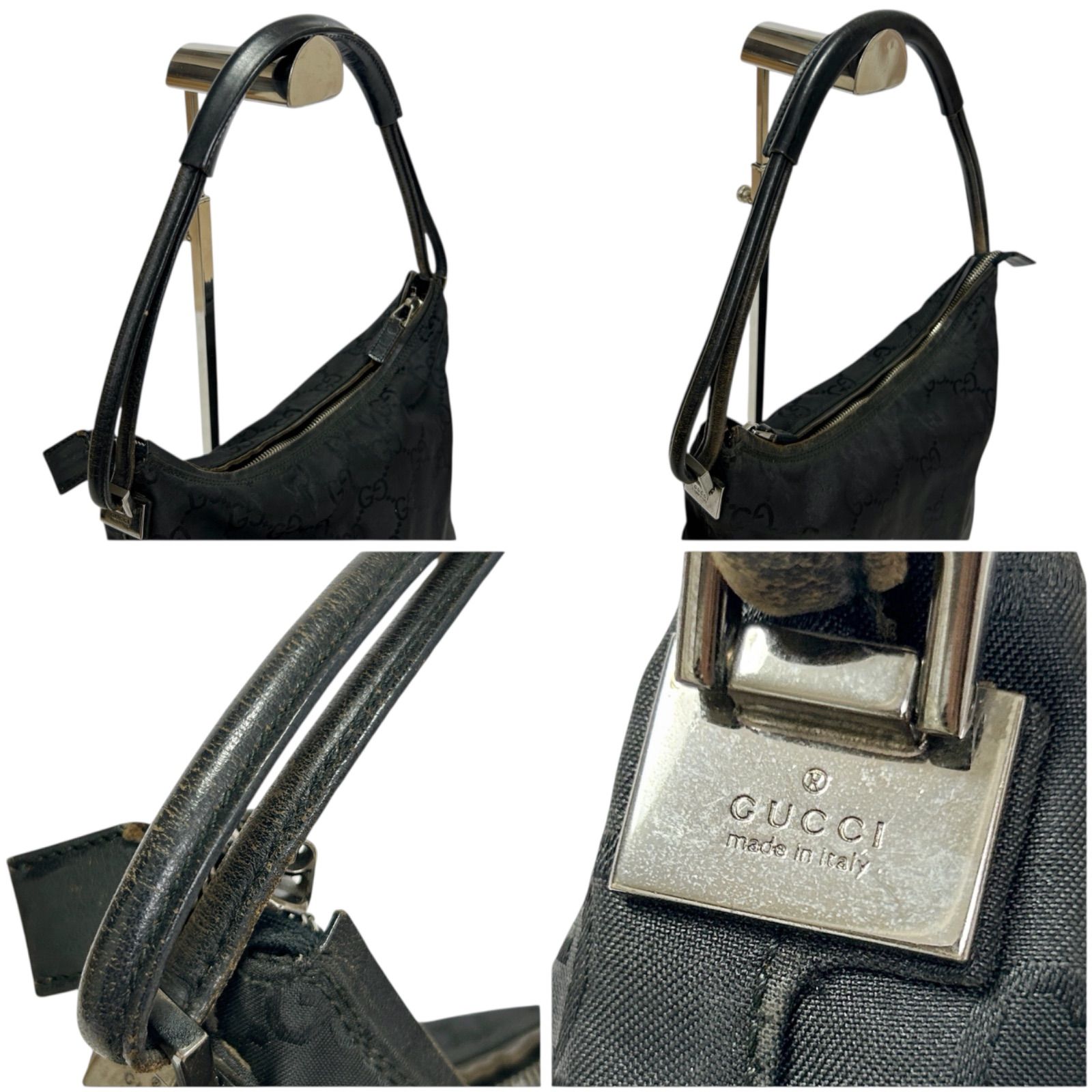 GUCCI グッチ ワンショルダーバッグ GG柄 キャンバス ブラック レザー GUCCI グッチ GGワンショルダー ブラック キャンバス レザー