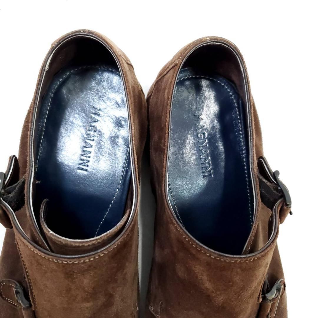 マグナーニ　美品　ダークブラウン　ダブルモンクストラップ　ストレート　スエード マグナーニ 美品 ダークブラウン ダブルモンクストラップ