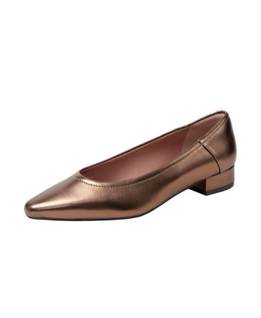 送料無料 リネアパウロ レディース パンプス シューズ BECKY | Low Block Heel Pumps Bronze metallic nappa