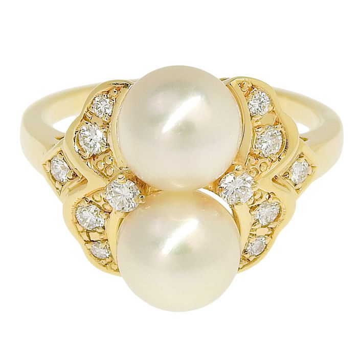 【極美品】ミキモト　750 k18YG パール　ダイヤ　リング　指輪 MIKIMOTO ミキモト デザイン パール ダイヤ リング K18YG 750