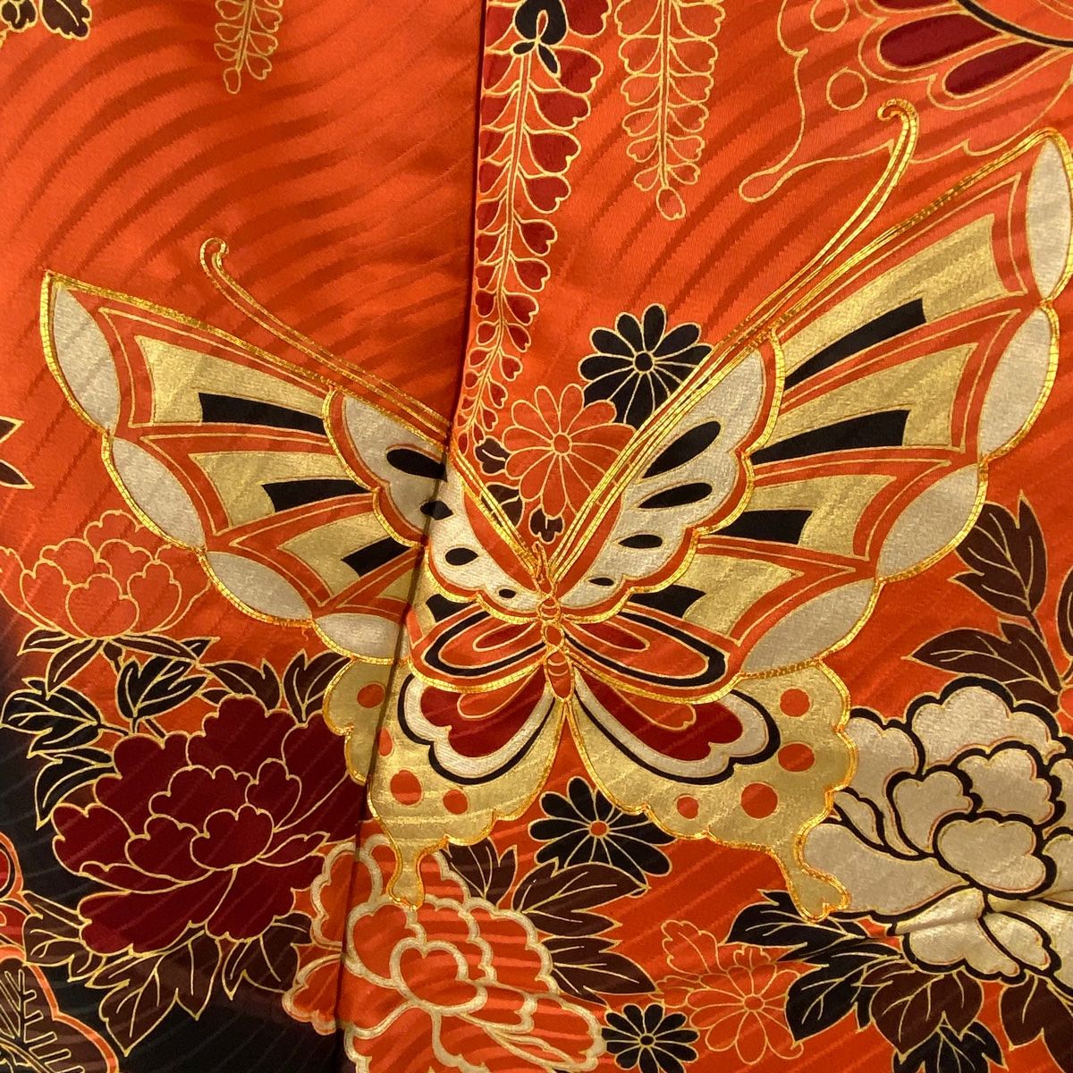 振袖 身丈163.5cm 裄丈66cm M 袷 袋帯フルセット 蝶 草花 金彩