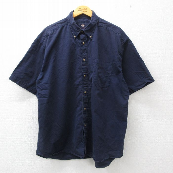 XL/古着 ドッカーズ 半袖 シャツ メンズ ワンポイントロゴ 大きいサイズ コットン ボタンダウン 濃紺 ネイビー 23apr06 中古 トップス