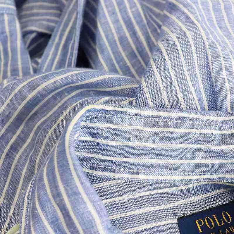 ラルフローレン リネン　シャツワンピース ストライプ 近年　パフスリーブ　ベルト POLO RALPH LAUREN（ポロ ラルフ ローレン）の「ストライプド