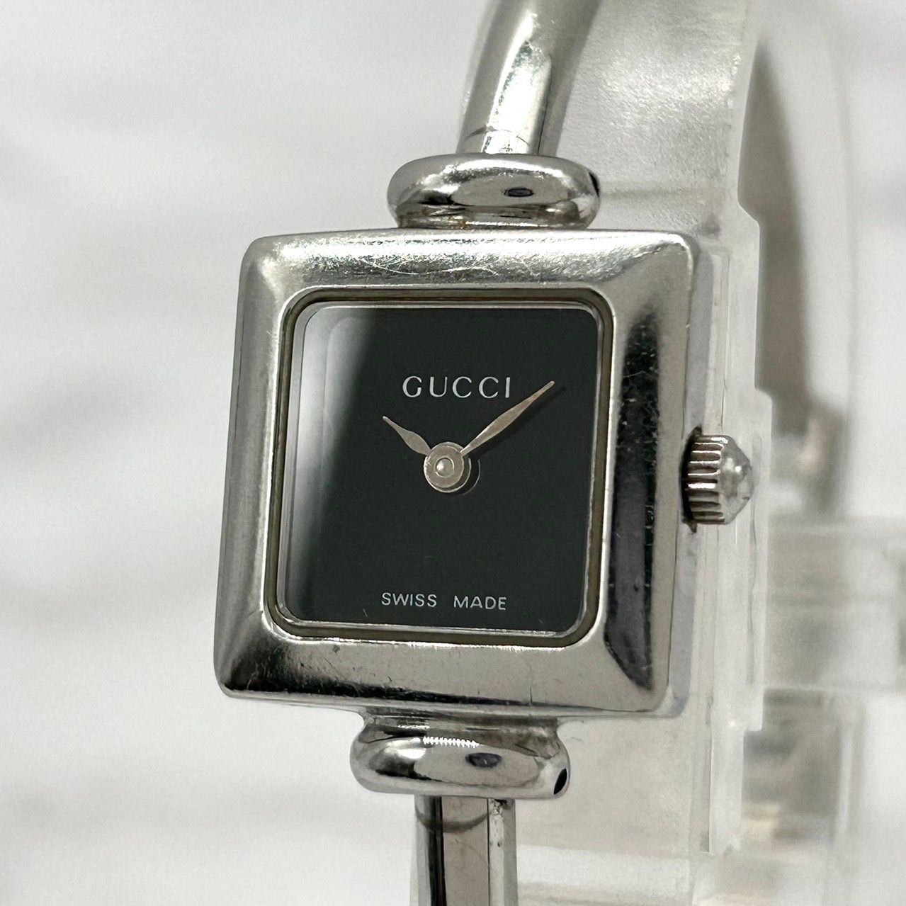 Authentic GUCCI 1900L Square Black Dial Bangle Bracelet