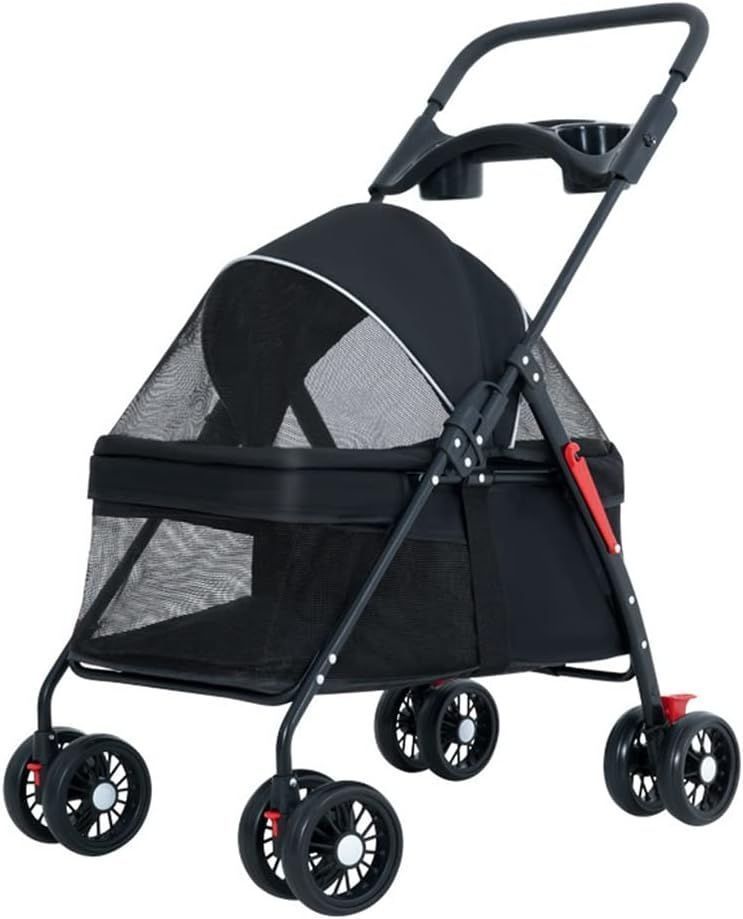 ペットベビーカー ペットカート 折りたたみ式 ドッグベビーカー 小型犬用 中型犬用 キャットベビーカー 4輪 軽量 持ち運び 便利 ハンドレール 屋外用