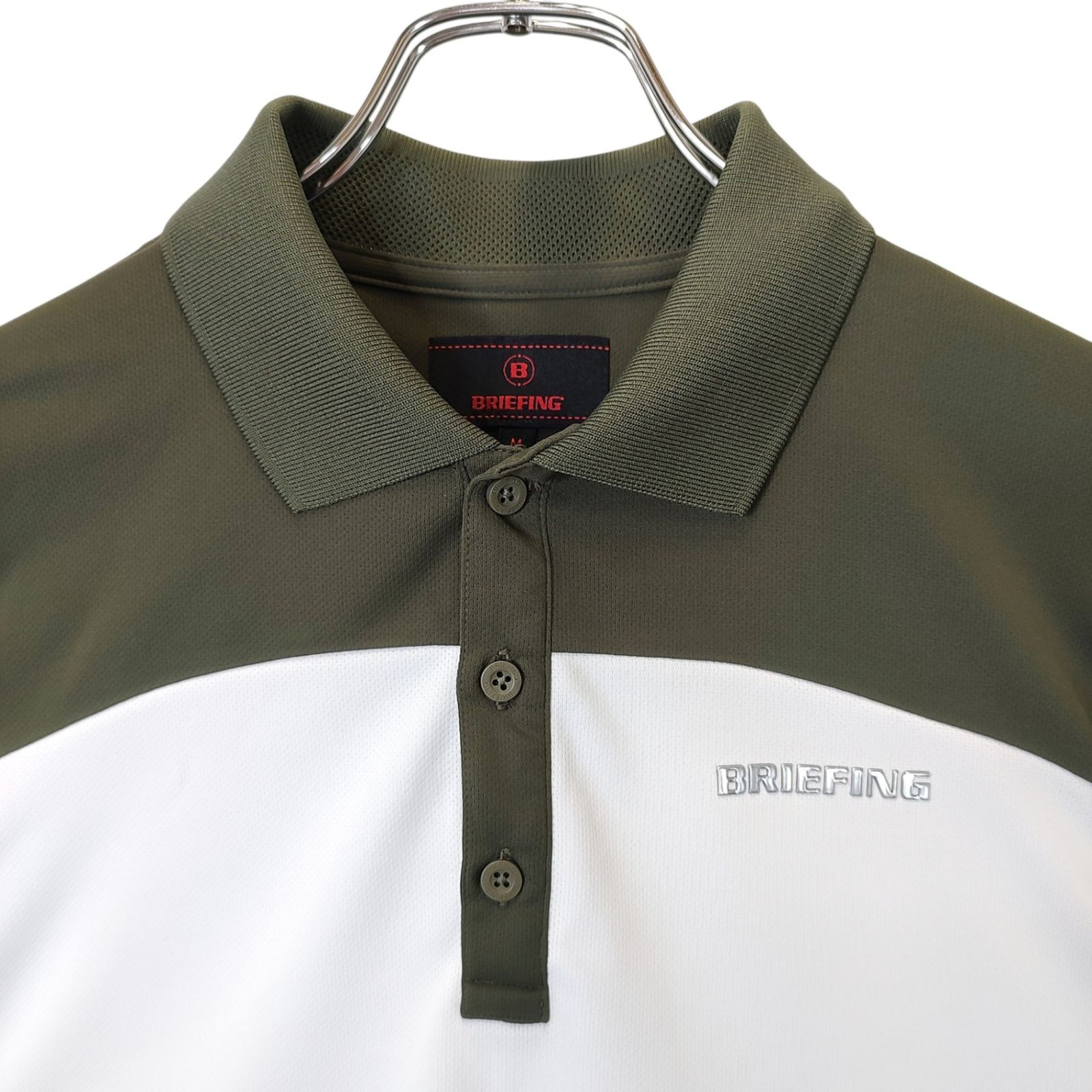 ブリーフィングBRIEFING ポロシャツSサイズ ゴルフ カーキ×ホワイト