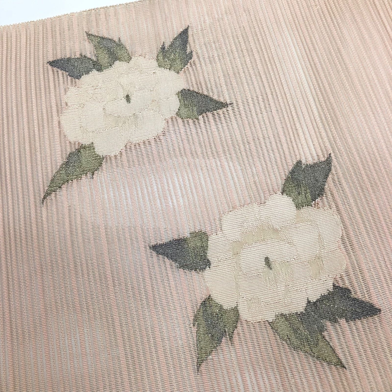 ◇シーズンオフ価格◇絽つづれ帯 夏八寸名古屋帯 西陣織 ピンク 牡丹 