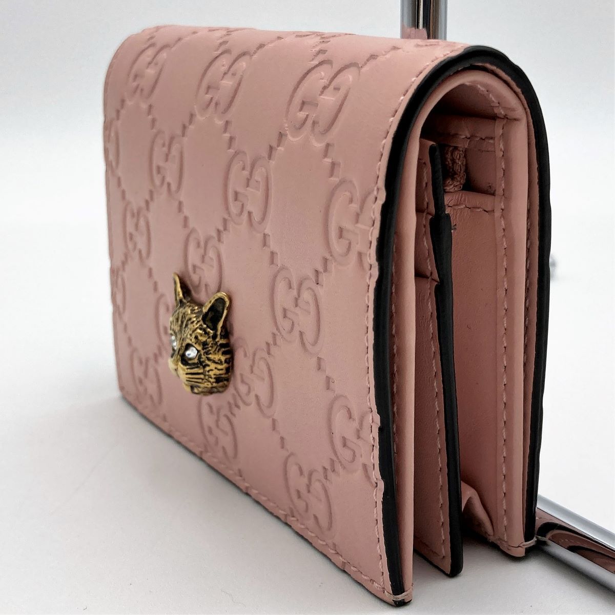 美品 GUCCI グッチ グッチシマ キャットヘッド 猫 二つ折り財布 財布 