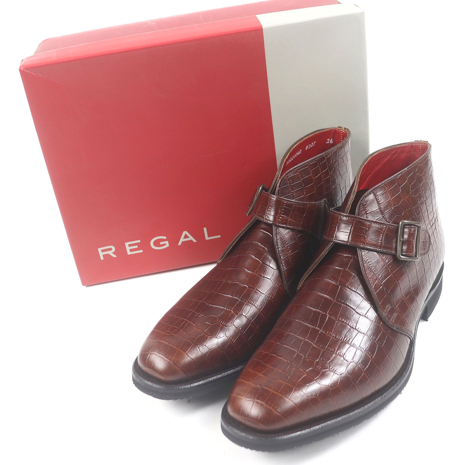 □REGAL リーガル レザー クロコダイル型押し BUILT TO ORDER SYSTEM チャッカーブーツ アンクルブーツ ブラウン 26 き メンズ