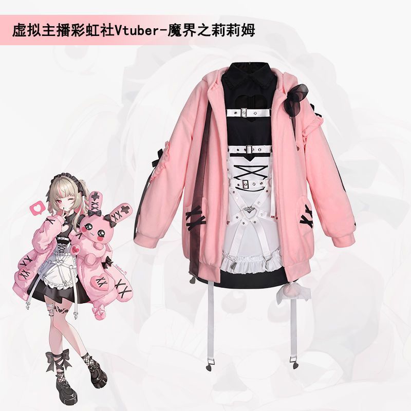 ♥ にじさんじ 魔界のりりむ コスプレ衣装 フルセット コート シャツドレス ソックス ミニスカート ヘッドアクセ付属 高品質素材 イベント用 バーチャルライバー再現