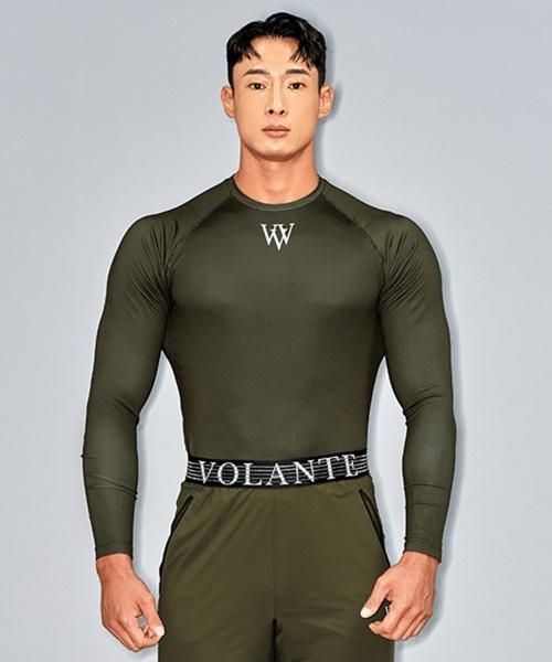 【雷市場（ポンジャン）商品韓国直送】VOLANTE(ボランテ) 渦 トリプル V 長袖 ロングスリーブ 長袖Tシャツ コンプレッション カーキ