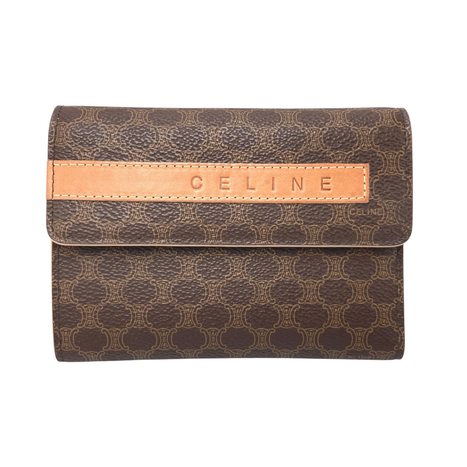 真贋判定済 CELINE セリーヌ マカダム 3つ折り財布 ブラウン×ベージュ ウォレット B0309Q7E8S