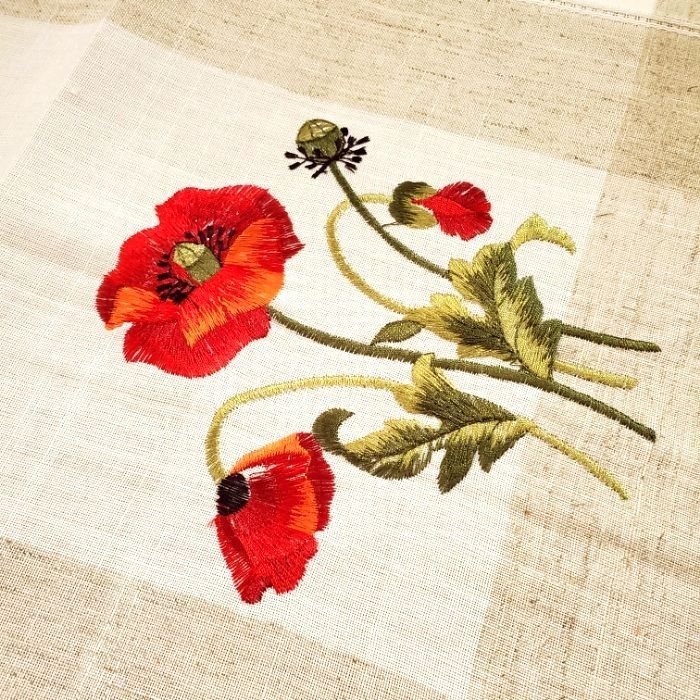 エストニア輸入 テーブルクロス 約40 88 cm アネモネ 花柄 刺繍 リネン