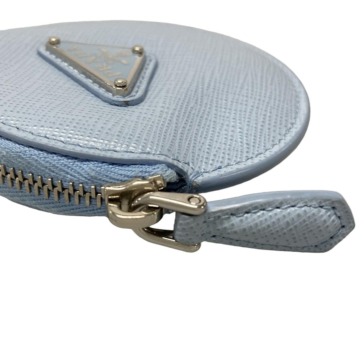 【美品】PRADA プラダ　コインケース　ロゴ金具　ブルー　ラウンドファスナー 美品】PRADA プラダ コインケース ロゴ金具 ブルー ラウンド