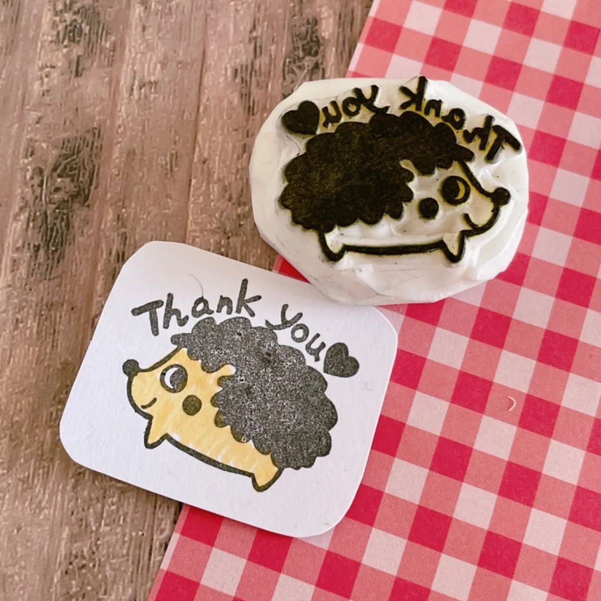 消しゴムはんこNo.168 ハリネズミ thank you - 日用品/インテリア