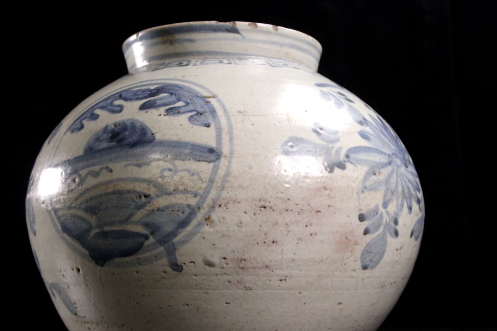 李朝時代 白磁製 青花染付壷 24.5cm 箱付 朝鮮古陶 唐物骨董 楾