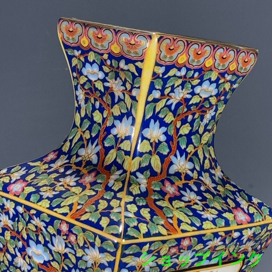 パステル琺瑯彩花鳥蒔絵四方尊瓶 景徳鎮 陶磁器 装飾品 現代工芸品 美術品 置物 パステル琺瑯彩花鳥蒔絵四方尊瓶 景徳鎮 陶磁器 装飾品 現代工芸