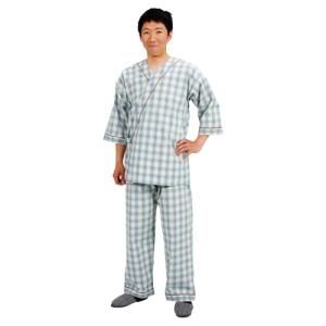 【新品・3営業日で発送】特殊衣料 寝巻き セパレートタイプ 紳士用 LL 0730 タータングリーン