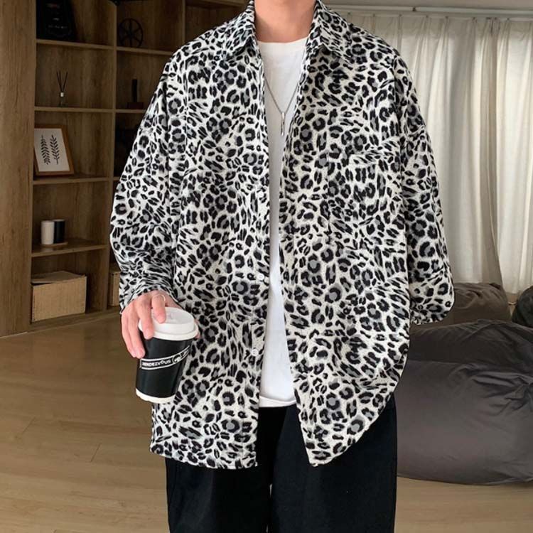 ドラゴン ヒョウ柄襟 シャツ ヒョウ柄 メンズ シャツ 半袖 開襟シャツ オープンカラーシャツ