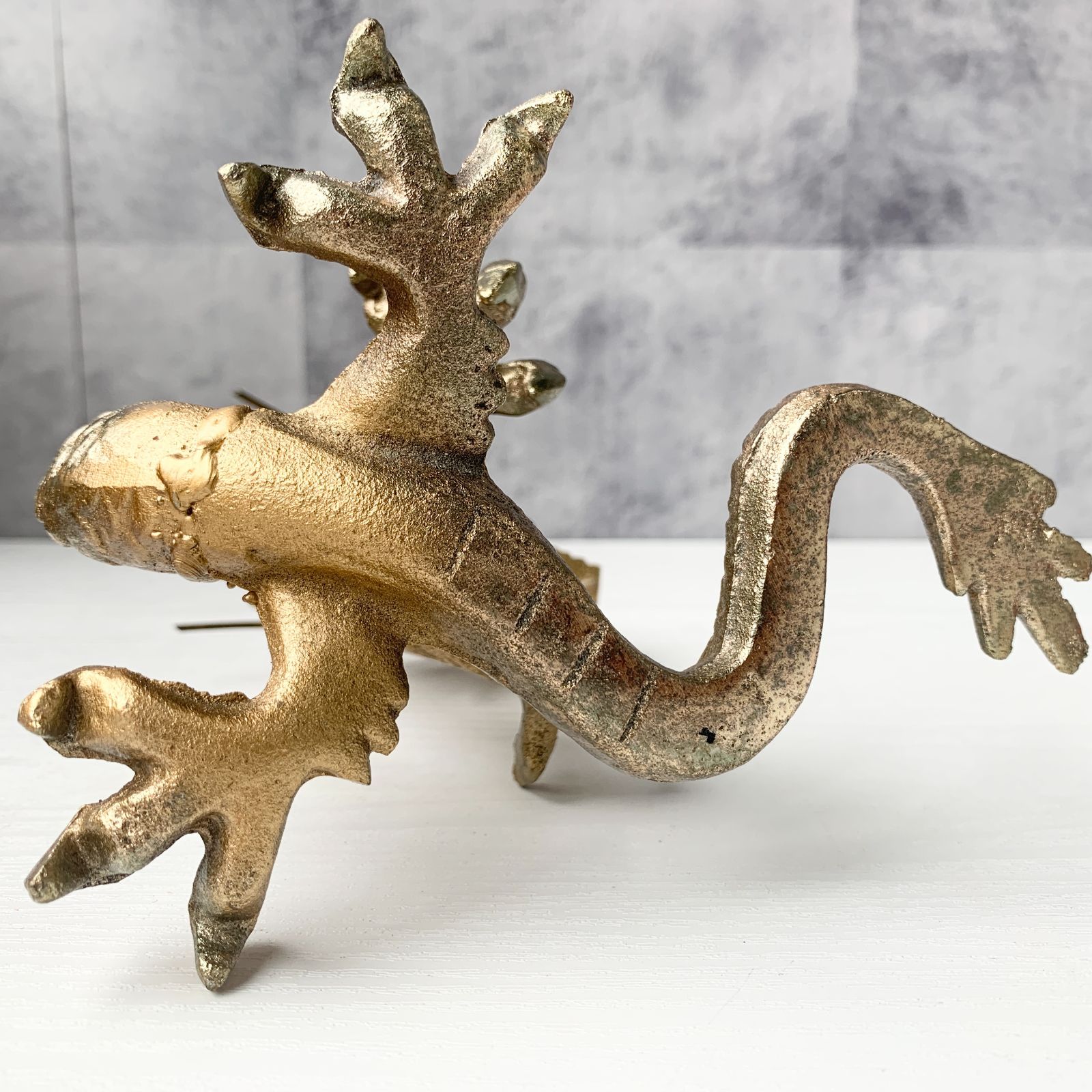 昇龍 龍 金属 金色 オブジェ 置物 台座付き 工芸品 美術品 インテリア
