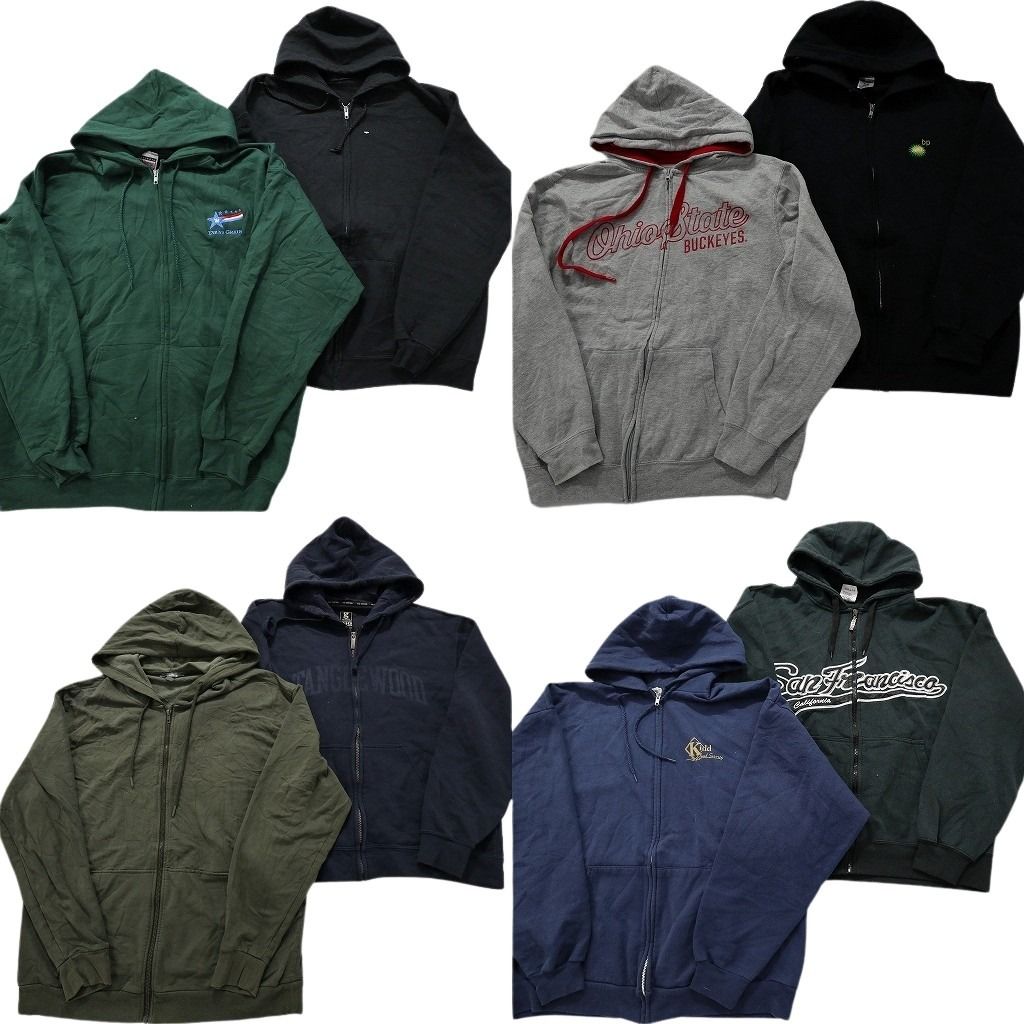 古着卸 まとめ売り パーカー フルジップ スウェット 8枚セット (メンズ L /XL ) エディーバウアー 無地 チームロゴ 中古 古着 MZ0519