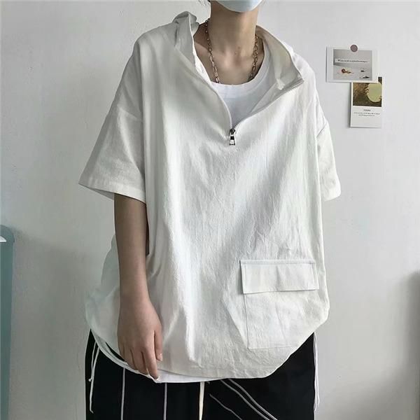 半袖パーカー メンズ 夏服 プルオーバー フード付き トップス