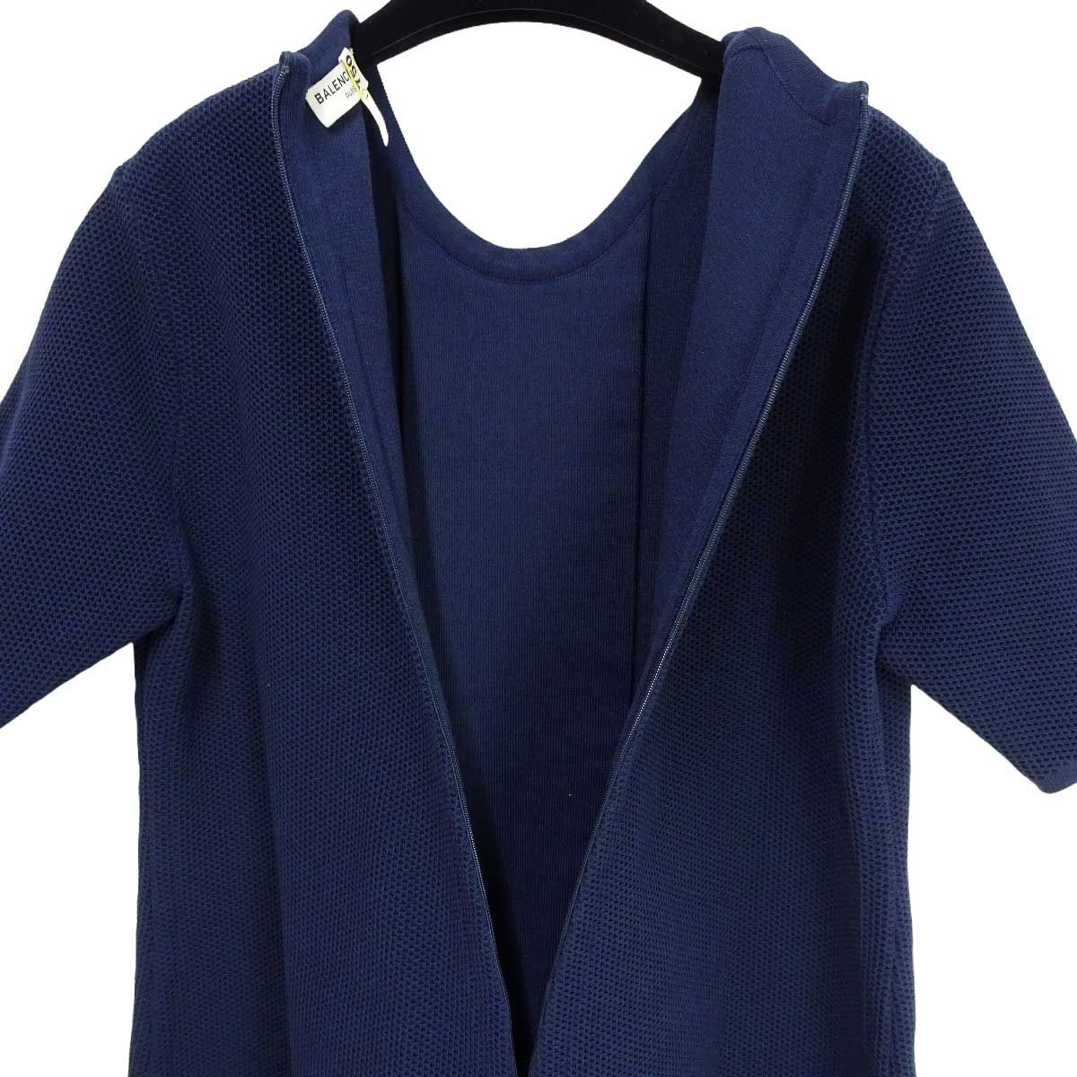  バレンシアガ 半袖 フ ワンピース 膝丈 42 ネイビー ハンガー付 レディース BALENCIAGA その他 その他