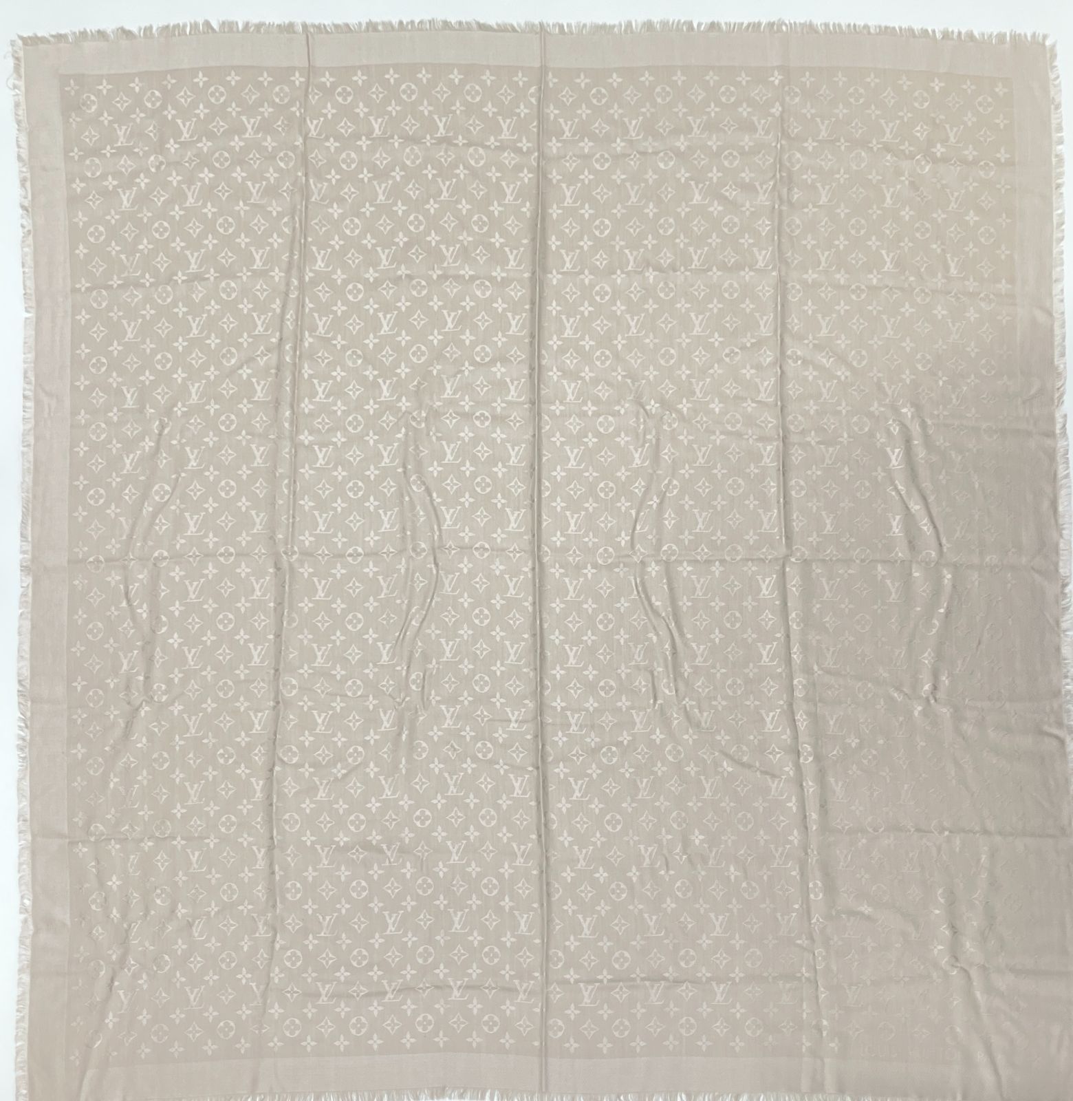 LOUIS VUITTON ルイヴィトン ショール モノグラム シルク ウール M71336 IS0136 ベージュ ヴィンテージ レディース HIBUOCHI VINTAGE