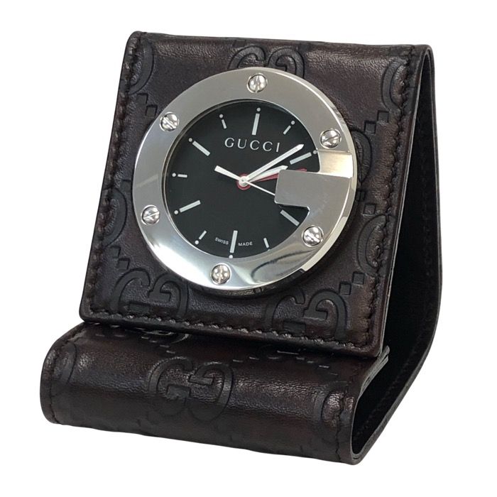 【新品未使用】GUCCI トラベルクロック GUCCI グッチ トラベルクロック200 置時計 レザー ブラウン クオーツ