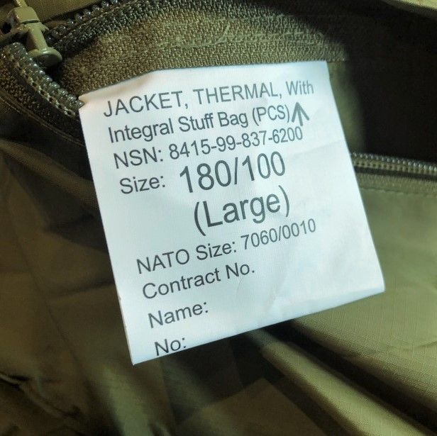 UK ARMY イギリス軍 British Military PCS THERMAL JACKET WITH