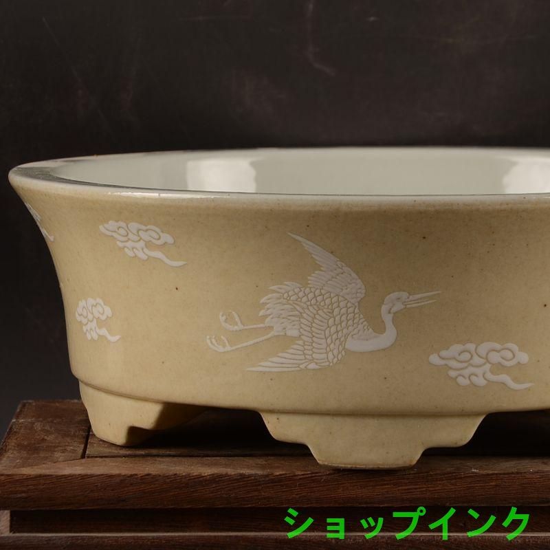 黄地に鶴紋  円形 筆洗い  水仙鉢  工芸品  置物 黄地に鶴紋 円形 筆洗い 水仙鉢 工芸品 置物 - メルカリ