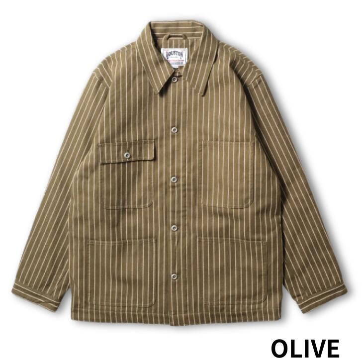 HOUSTON ヒューストン 51500 STRIPE VIYELLA COVERALL ストライプビエラカバーオール OLIVE