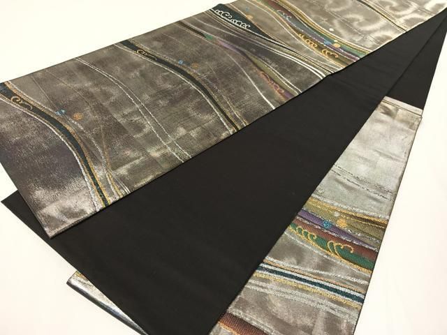 平和屋着物▽西陣 高島織物謹製 六通柄袋帯 立波文 青銅箔