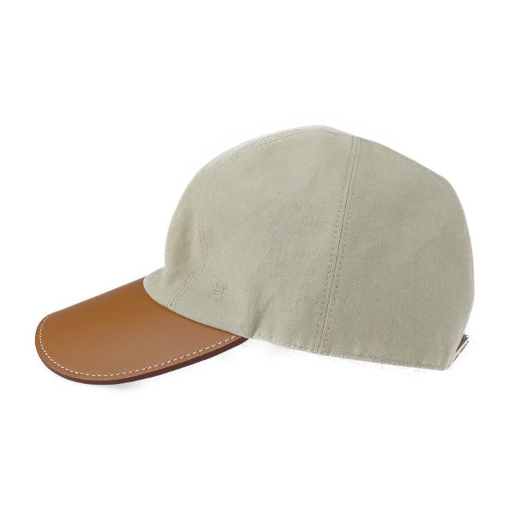HERMES エルメス キャップ キャンバス レザー ベージュ ブラウン