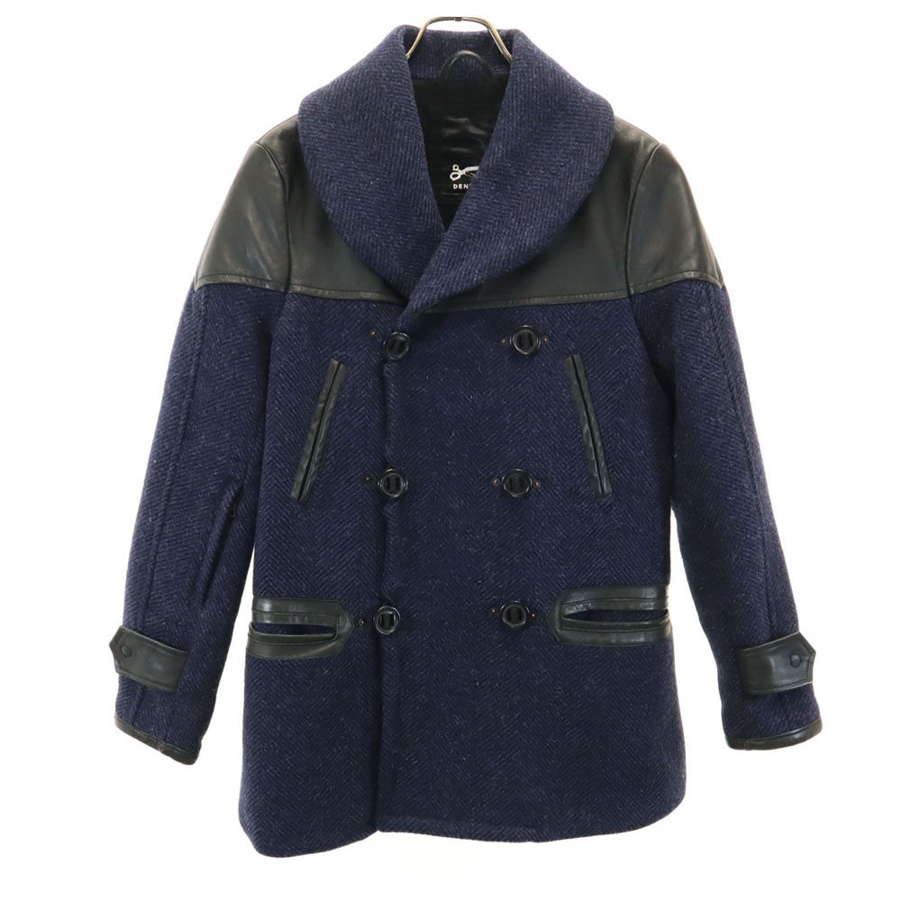 デンハム CAGNEY FBH ウールレザー切替 ピーコート ネイビー×ブラック DENHAM メンズ デンハム CAGNEY FBH ウールレザー切替 ピーコート ネイビー×ブラック