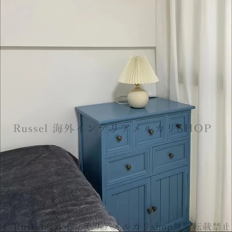 キャビネット 収納 引き出し 青 木製 幅60 奥行35 5段 北欧風