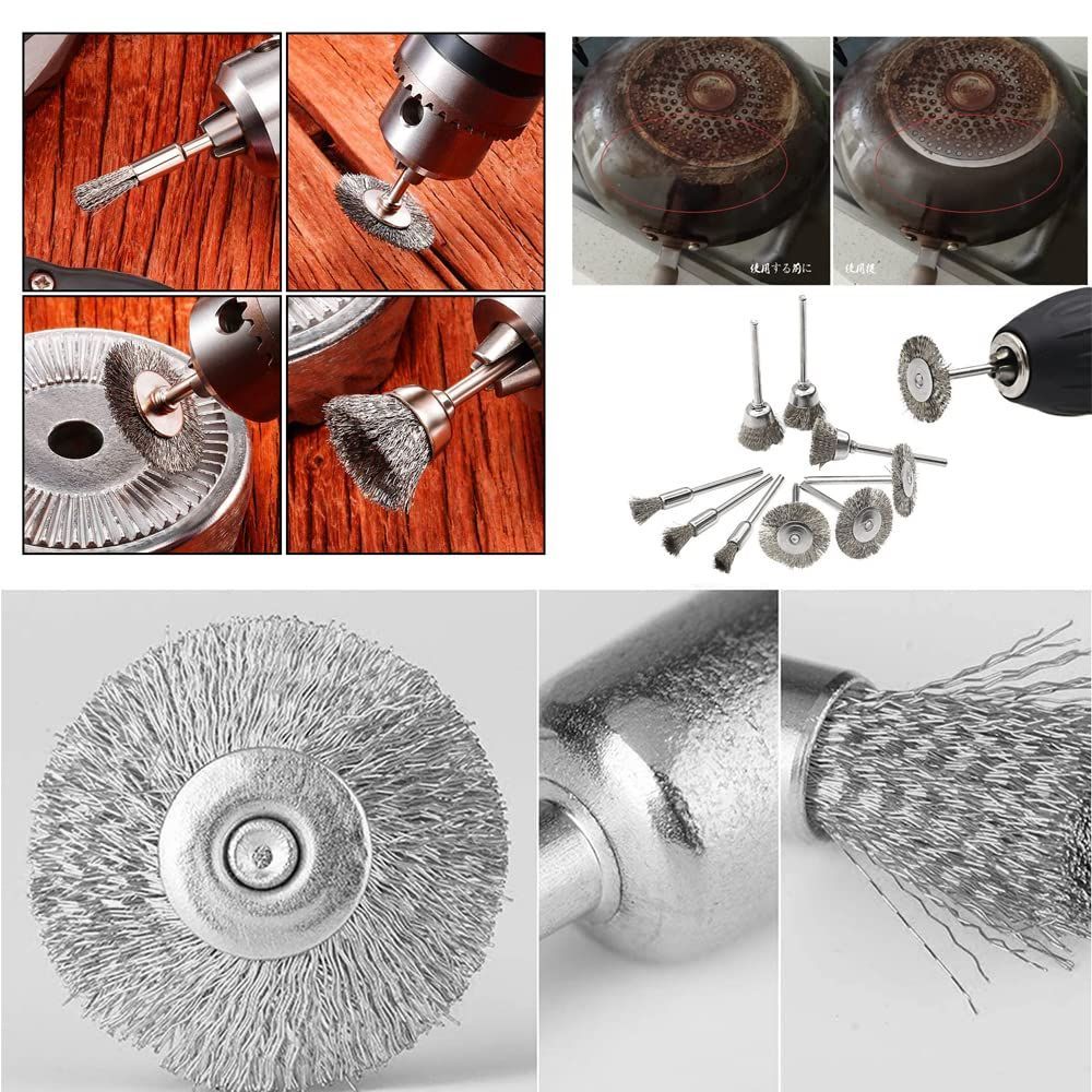 研削ブラシ ビット 毛研磨ブラシ ルーター ドリル 研磨 電動 鏡面研磨や金属磨き仕上げ 研削 筆型 ボウルカップ ドレメル ホイール型 ロビンソンブラシ 回転ツール 軸付毛ブラシ ブラシ 3種類リューター 3種類ワイヤーブラシ 2
