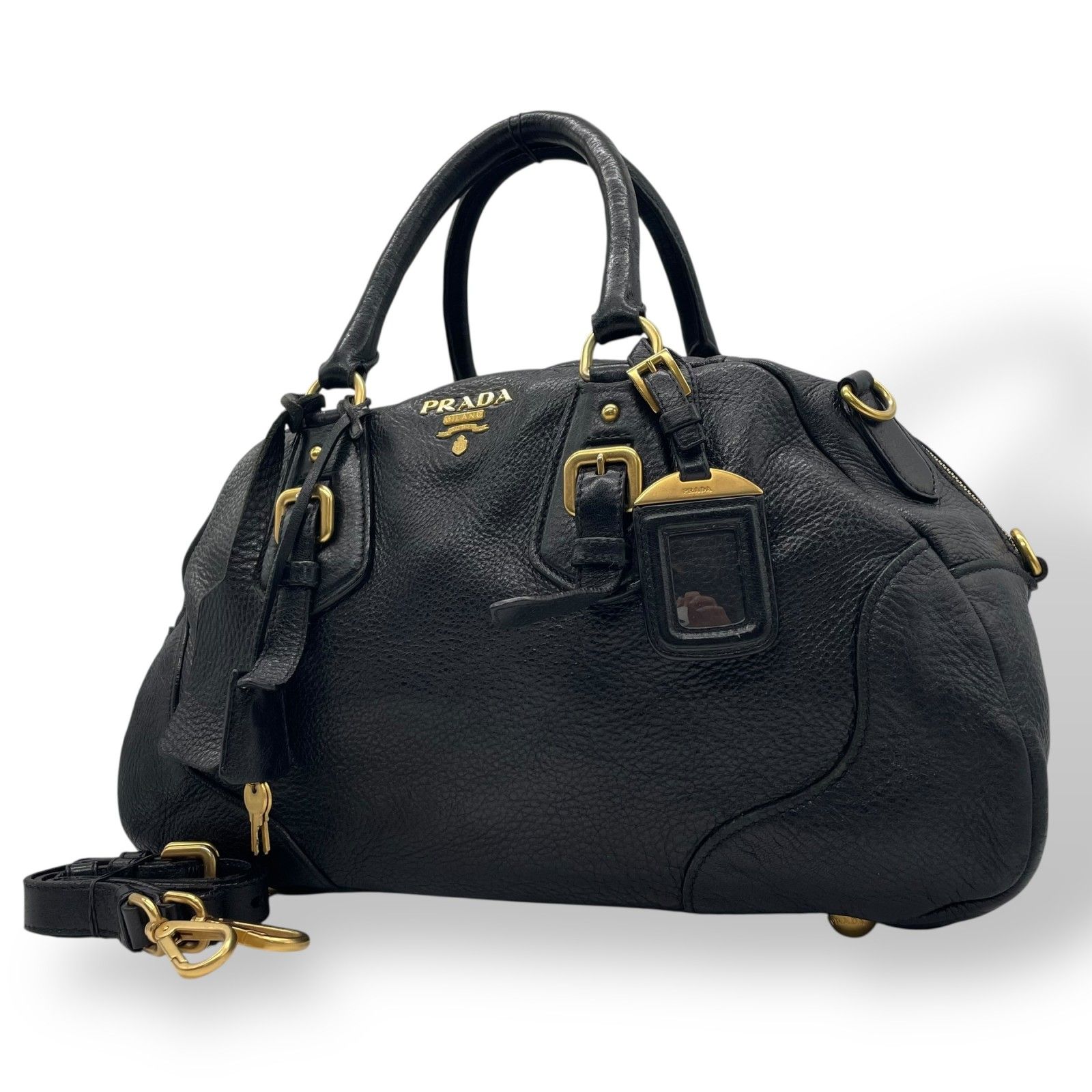 【正規品】プラダPRADA 肩掛け2wayボストンバッグ黒 ショルダー付き！ 美品 PRADA プラダ 2WAY ハンドバッグ ショルダーバッグ