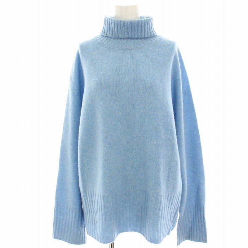 【スピックアンドスパン】ニット タートルネック 上品 カシミヤ混 ブルー スピックアンドスパン カシミア混 タートルネックニット